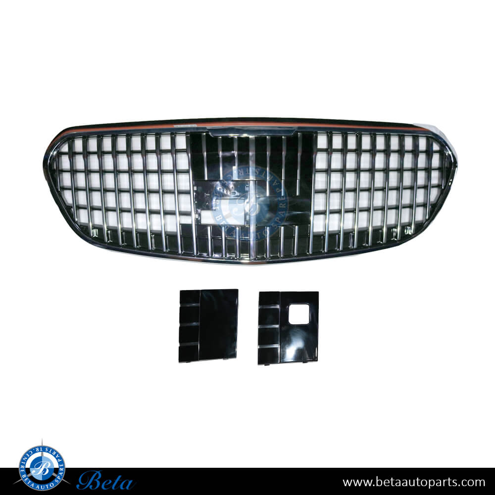 Radiator Grille Maybach with ACC with Camera Hole (Black and Chrome) for Mercedes S-Class 2021-Up models, Part Number 2238804500 Radiator Grille Maybach with ACC with Camera Hole (Black and Chrome) for Mercedes S-Class 2021-Up models, Part Number 2238804500